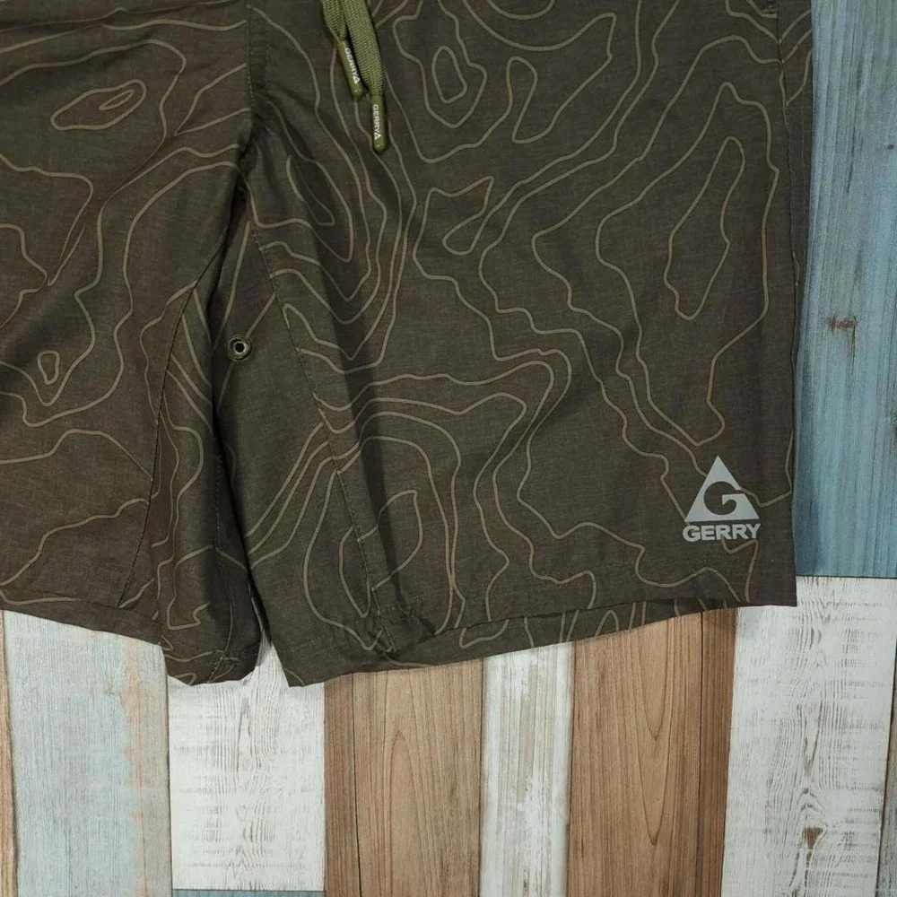 Gerry Mens Board Shorts‎ Olive Camo Topographic Swim Trunks Cargo Pocket Sm NEW